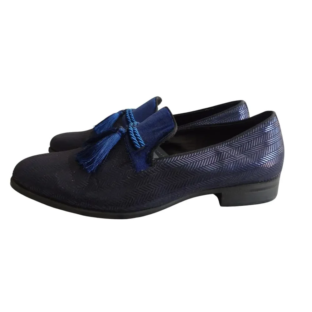 Stacy Adams Sonata Navy Blue Loafers Tassel Dress Shoes Chevron Mens 9